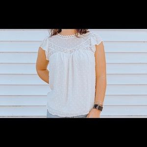 Flutter sleeve swiss dot top